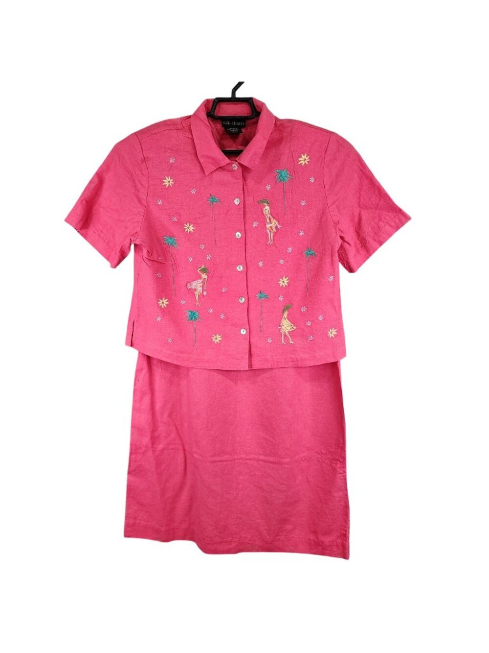 Womens 2 Piece Citi Pink Linen Blend Shirt & Tank Dress Embroidered Size 14